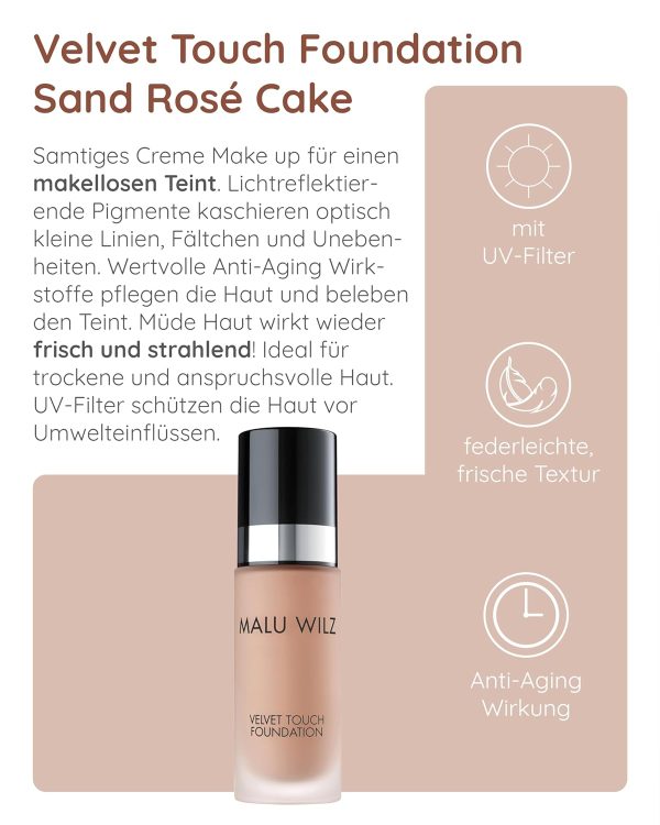 Malu Wilz Velvet Touch Foundation Sand Rose Cake 30ml I Skincare Creme Make up für makellosen Teint I Kaschiert Unebenheiten, Augenringe, Fältchen 3