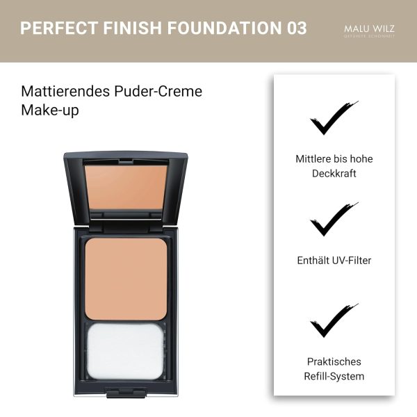 Malu Wilz Perfect Finish Foundation Make up Nr. 03 Light Cashmere 9g I Schminke Creme I Make up für perfekt mattierten Teint, stark deckend I Mit UV-Schutz 3