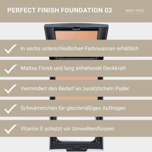 Malu Wilz Perfect Finish Foundation Make up Nr. 03 Light Cashmere 9g I Schminke Creme I Make up für perfekt mattierten Teint, stark deckend I Mit UV-Schutz 11