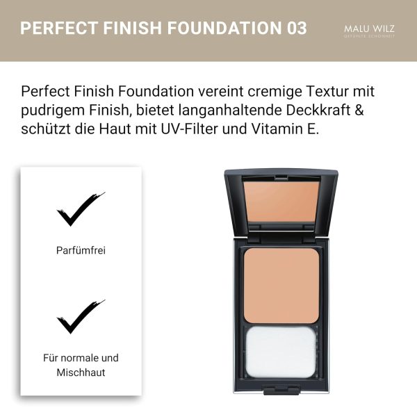Malu Wilz Perfect Finish Foundation Make up Nr. 03 Light Cashmere 9g I Schminke Creme I Make up für perfekt mattierten Teint, stark deckend I Mit UV-Schutz 5