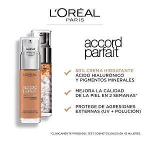 L'Oréal Paris Accord Parfait Base De Maquillaje Acabado Natural Tono De Piel Bronceado 8D Golden Capuchino 30 Ml 13