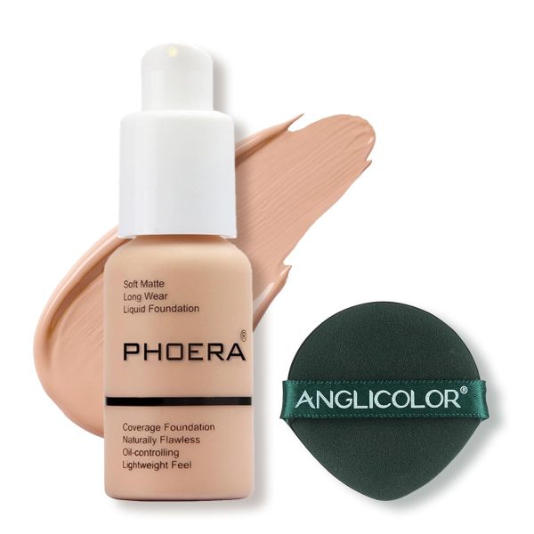 Aquapurity Phoera® Full Coverage Foundation Soft Matte Oil Control Concealer 30 ml Flawless Cream Smooth Long Lasting (103 Warm Peach) 1