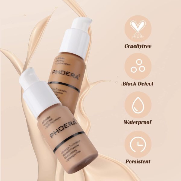 Aquapurity Phoera® Full Coverage Foundation Soft Matte Oil Control Concealer 30 ml Flawless Cream Smooth Long Lasting (103 Warm Peach) 3