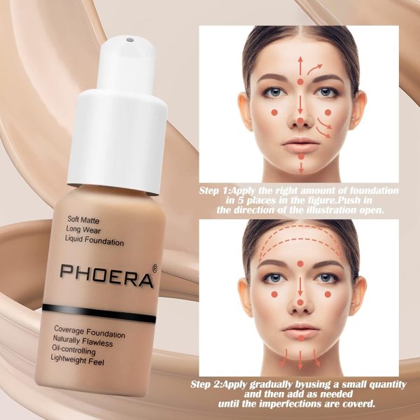 Aquapurity Phoera® Full Coverage Foundation Soft Matte Oil Control Concealer 30 ml Flawless Cream Smooth Long Lasting (103 Warm Peach) 6