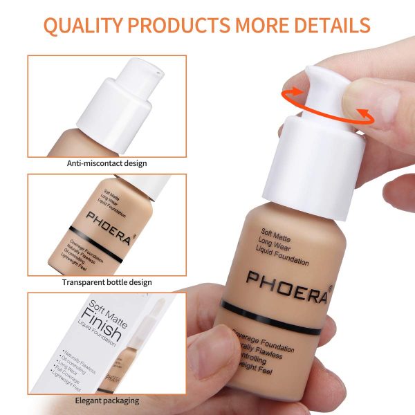 Aquapurity Phoera® Full Coverage Foundation Soft Matte Oil Control Concealer 30 ml Flawless Cream Smooth Long Lasting (103 Warm Peach) 7