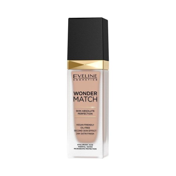 Eveline Cosmetics Wonder Match Flüssige Foundation - 24H Makelloser Teint, Vegan-freundlich, Öl-frei, Volle Deckkraft mit Hyaluronsäure & Thermalwasser für Glatte & Elastische Haut 1