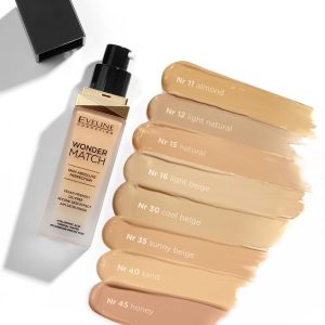 Eveline Cosmetics Wonder Match Flüssige Foundation - 24H Makelloser Teint, Vegan-freundlich, Öl-frei, Volle Deckkraft mit Hyaluronsäure & Thermalwasser für Glatte & Elastische Haut 14