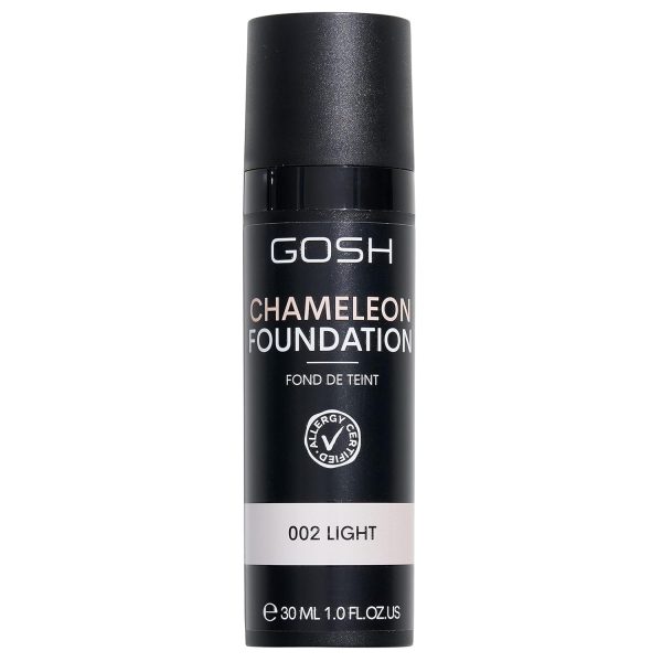 GOSH Chameleon Foundation 30ml, vegan I flüssiges, feuchtigkeitsspendendes Make-up für einen natürlichen Makeup-Look I Augenringe & Unreinheiten abdecken I auch für Allergiker geeignet I 002 Light 1