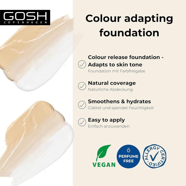 GOSH Chameleon Foundation 30ml, vegan I flüssiges, feuchtigkeitsspendendes Make-up für einen natürlichen Makeup-Look I Augenringe & Unreinheiten abdecken I auch für Allergiker geeignet I 002 Light 2