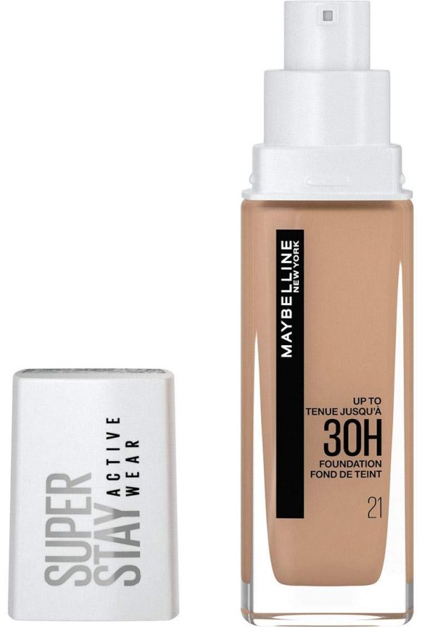 Maybelline New-York – Flüssiger Teint, langanhaltend, ohne Übertragung, hohe Deckkraft – Superstay Active Wear 30h – Farbton Nude Beige (21), Inhalt: 30 ml 1