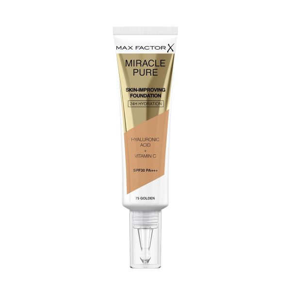 Max Factor Miracle Pure Skin,mproving Foundation, Fb. 75 Golden, hautverbesserndes Make-Up mit LSF 30, 30 ml 1