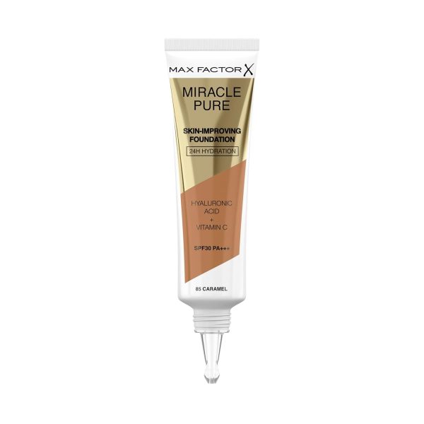 Max Factor Miracle Pure Skin Improving Foundation, Fb. 85 Caramel, hautverbesserndes Make-Up mit LSF 30, 30 ml 2