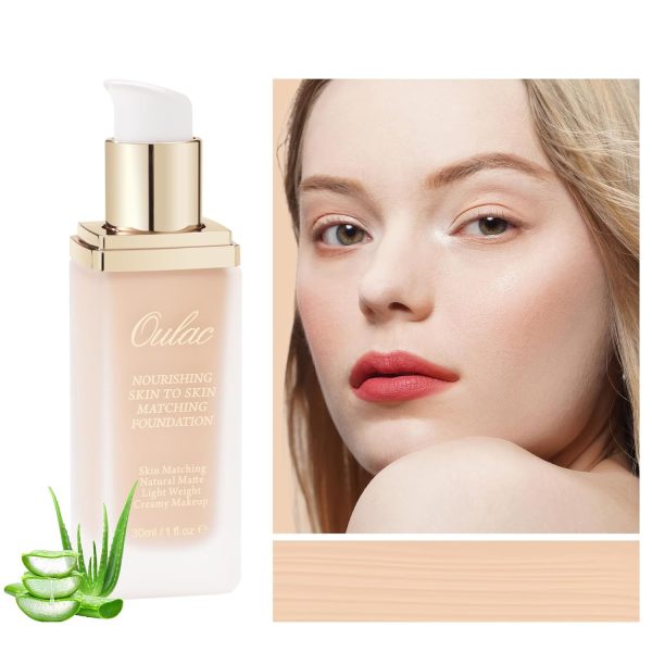 Oulac Foundation Make Up, Flüssige Foundation mit Aloe Vera, Foundation mit hoher Deckkraft, Wasserfest und Langanhaltend, Gesichts Foundation 30ml, Farbton: 03 Ivory 1