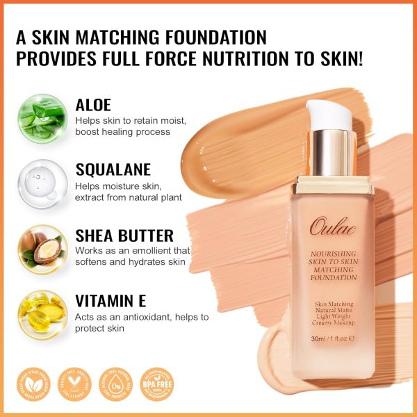 Oulac Foundation Make Up, Flüssige Foundation mit Aloe Vera, Foundation mit hoher Deckkraft, Wasserfest und Langanhaltend, Gesichts Foundation 30ml, Farbton: 03 Ivory 3