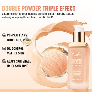 Oulac Foundation Make Up, Flüssige Foundation mit Aloe Vera, Foundation mit hoher Deckkraft, Wasserfest und Langanhaltend, Gesichts Foundation 30ml, Farbton: 03 Ivory 11