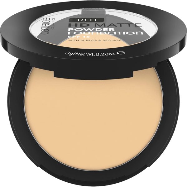 Catrice 18H HD Matte Powder Foundation, Nr. 015N, Nude, langanhaltend, mattierend, matt, für unreine Haut, vegan, ölfrei, UVA- und UVB-Filter + SPF 15, ohne Parfüm, 1er Pack (8g) 1