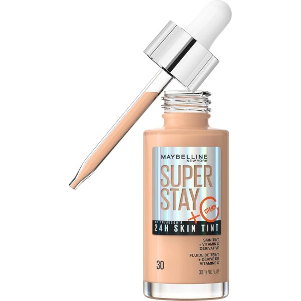 Maybelline New York Foundation, Langanhaltendes Make-Up mit Vitamin C, Vegane Formel, Super Stay Skin Tint, Nr. 30 1