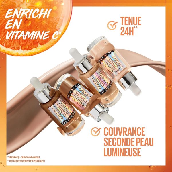 Maybelline New York Foundation, Langanhaltendes Make-Up mit Vitamin C, Vegane Formel, Super Stay Skin Tint, Nr. 6 2