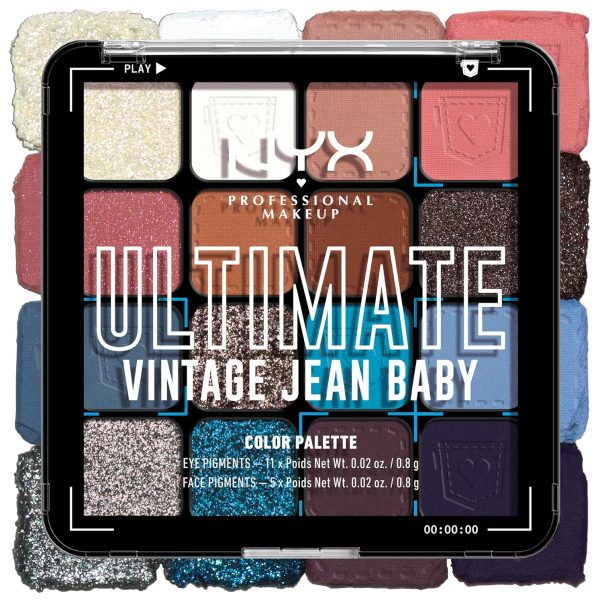 NYX Professional Makeup Lidschattenpalette mit 16 Farbtönen, Intensives und langanhaltendes Finish, Vegane Formel ohne Inhaltsstoffe tierischen Ursprungs, Ultimate Shadow, Farbton: Vintage Jean Baby 1