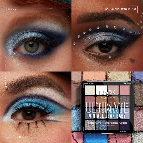 NYX Professional Makeup Lidschattenpalette mit 16 Farbtönen, Intensives und langanhaltendes Finish, Vegane Formel ohne Inhaltsstoffe tierischen Ursprungs, Ultimate Shadow, Farbton: Vintage Jean Baby 2