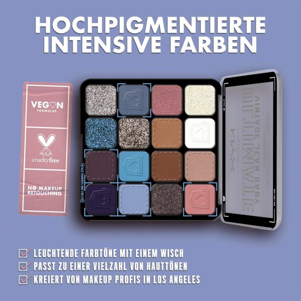 NYX Professional Makeup Lidschattenpalette mit 16 Farbtönen, Intensives und langanhaltendes Finish, Vegane Formel ohne Inhaltsstoffe tierischen Ursprungs, Ultimate Shadow, Farbton: Vintage Jean Baby 3