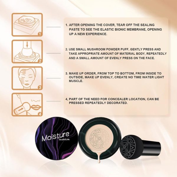 Air Cushion Foundation CC Creme Feuchtigkeitsspendender Concealer BB Creme Pilzkopf Luftkissen Flüssige Grundierung Creme Foundation für Makelloses Make up (Natürlich) 3