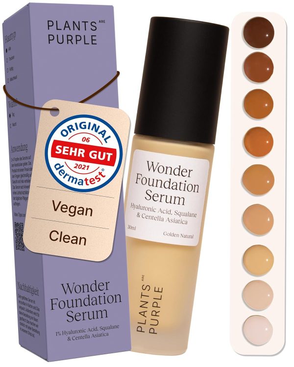 Wonder Foundation Serum - Make Up sanfte Deckkraft | Alle Hauttyp | Mit Hyaluronsäure + Squalan | Getöntes Gesichtsserum langanhaltender Glow | Plants Are Purple (Golden Natural, 1x 30ml) 1