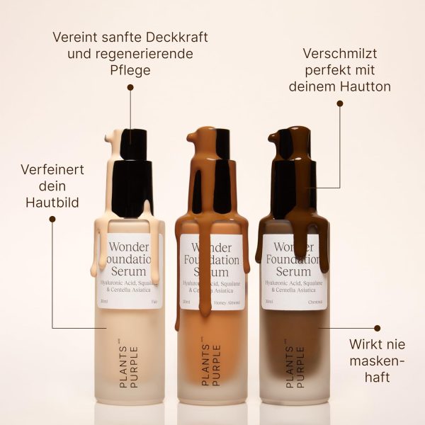 Wonder Foundation Serum - Make Up sanfte Deckkraft | Alle Hauttyp | Mit Hyaluronsäure + Squalan | Getöntes Gesichtsserum langanhaltender Glow | Plants Are Purple (Golden Natural, 1x 30ml) 2