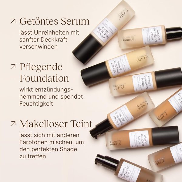 Wonder Foundation Serum - Make Up sanfte Deckkraft | Alle Hauttyp | Mit Hyaluronsäure + Squalan | Getöntes Gesichtsserum langanhaltender Glow | Plants Are Purple (Golden Natural, 1x 30ml) 3