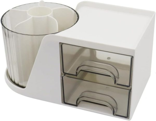 Coyanyu Schreibtisch Organizer mit Schublade, Multifunktionaler 360° Drehbar Stifthalter Schreibtisch Büro Organizer für Schule, Büro, Stifte, Schulbedarf, Make Up Kosmetik Weiß 1