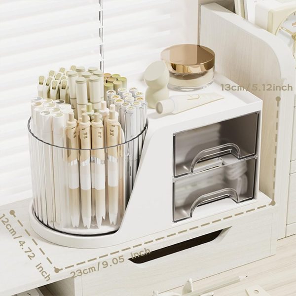 Coyanyu Schreibtisch Organizer mit Schublade, Multifunktionaler 360° Drehbar Stifthalter Schreibtisch Büro Organizer für Schule, Büro, Stifte, Schulbedarf, Make Up Kosmetik Weiß 4