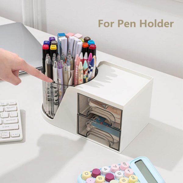 Coyanyu Schreibtisch Organizer mit Schublade, Multifunktionaler 360° Drehbar Stifthalter Schreibtisch Büro Organizer für Schule, Büro, Stifte, Schulbedarf, Make Up Kosmetik Weiß 7