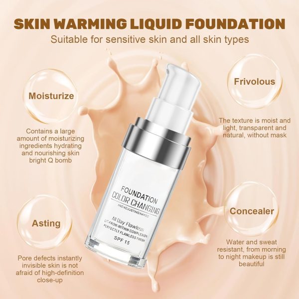 Allony Foundation Color Changing, Flawless Color Changing Foundation, Erstellen Sie Eine Natürliche Foundation Make Up, Feuchtigkeitsspendender Concealer, Langanhaltende Ölkontrolle 2