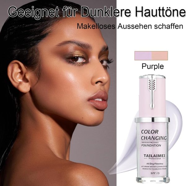 Warm Foundation Color Changing,SPF 15 Ganztägige Flawless Concealer Foundation Make-up,Beathable & Light Liquid Foundation Make-up,Waterproof Purple Foundation für Dunkle Hauttöne 2