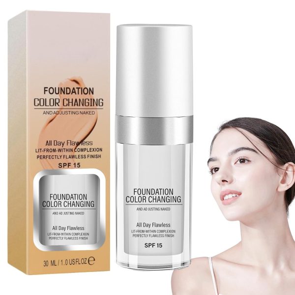 Foundation Color Changing für alternde Haut, Farbwechsel-Grundierung Warm Skin Moisturising Concealer, Liquid Primer, Sonnenschutz, Nude Concealer, Universal Shade für alle Hauttypen 30 mL 1