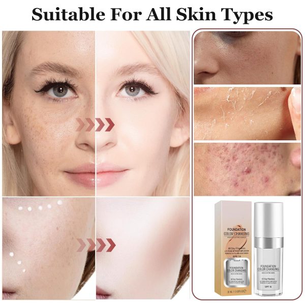Foundation Color Changing für alternde Haut, Farbwechsel-Grundierung Warm Skin Moisturising Concealer, Liquid Primer, Sonnenschutz, Nude Concealer, Universal Shade für alle Hauttypen 30 mL 6
